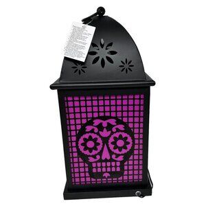 Halloween LED Skull Lantern Color Changing Light Candle Cutouts Purple Spooky